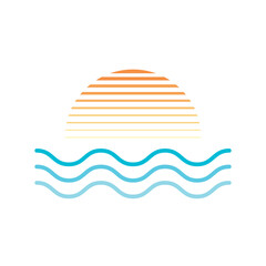 Background with linear sun and sea waves. Summer geometric abstract illustration for logo, adversiting