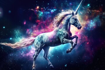 Obraz na płótnie Canvas art unicorn in space . dreamlike background with unicorn . Hand Drawn Style illustration Generative AI