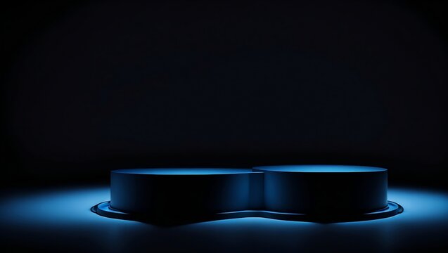Blue light round podium with black background. Generative AI