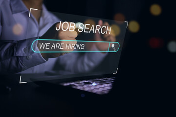 Handful in white shirt working men expressing joy due to successful job search and job finding work...