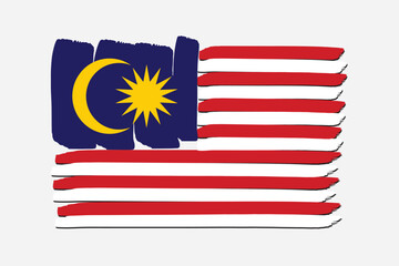 Malaysia Flag with colored hand drawn lines in Vector Format