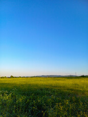 Obraz premium dawn in the field, mountains in the distance 