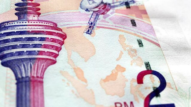 Malaysia Malaysian Ringgit 2 Banknotes, Two  Malaysian Ringgit, Close-up and macro view of the Malaysian Ringgit, Tracking and Dolly Shots 2 Malaysian Ringgit banknote Observe and Reserve