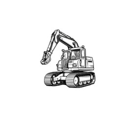 contour image of a caterpillar tractor or excavator on a white background. Vector illustration