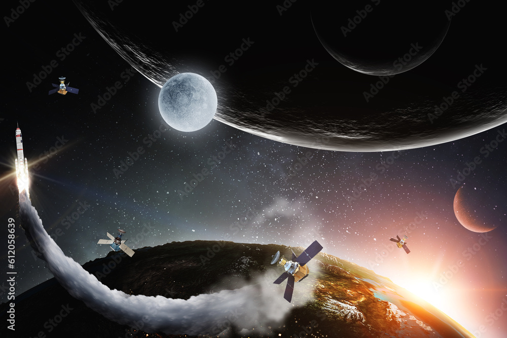 Poster image of outer space. . mixed media