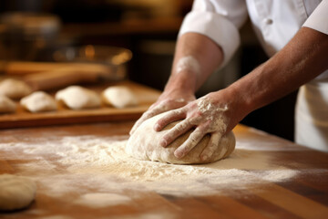 baker kneading bread. artisan bakery. generative ai - obrazy, fototapety, plakaty