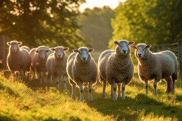 flock of sheep on field. livestock. generative ai