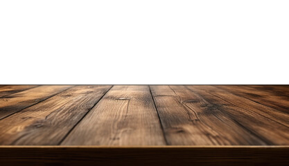 a front view of a dark brown, empty wooden table with transparent background, serving as a blank wood table mockup, Ai generative
