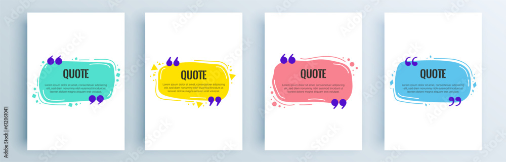 Poster quote frames blank templates set. text in brackets, citation empty speech bubbles, quote bubbles. te