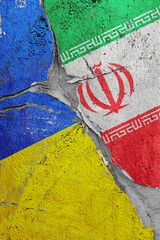 Illustration of cracked between Ukraine and Iran flags, concept of global crisis in political and economic relations