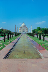 Main View to the White Marble Building of Taj Mahal Temple, India