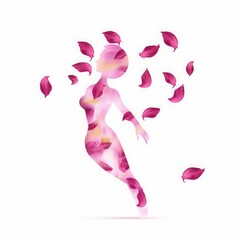Venus symbol with pink flower petals fly away, international women day feminist clip art isolated on white background, digital illustration, Generative AI - obrazy, fototapety, plakaty