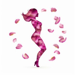 Obraz na płótnie Canvas Venus symbol with pink flower petals fly away, international women day feminist clip art isolated on white background, digital illustration, Generative AI