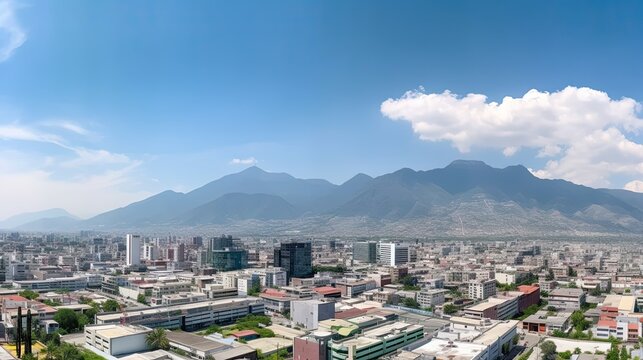 Panoramic View of Monterrey, Nuevo Leon - Stunning City Architecture, Skyline and Landscape. Generative AI