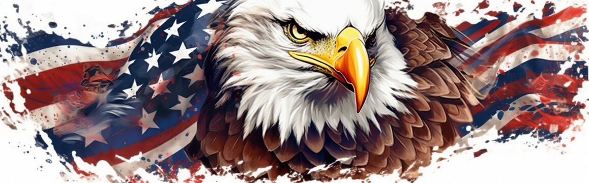 American focus eagle minimal American flag watercolor illustration 