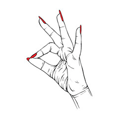 Long red nails hand drawn gesture sketch vector illustration line art