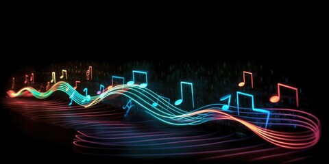 musical notes from neon lines. Ai generated.Music festival, radio show, musical evening, karaoke, audio record.Music notes abstract Generative AI