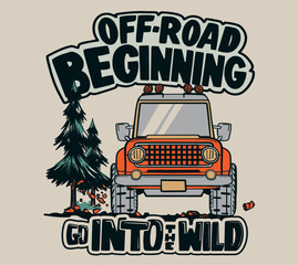 illustration of a off road car, t shirt print or poster design - obrazy, fototapety, plakaty