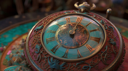 Fototapeta premium concept of time running backwards with ancient astronomical clock with Generative AI