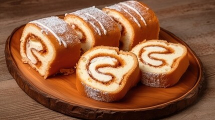 Obraz na płótnie Canvas Slices of sweet cream roll