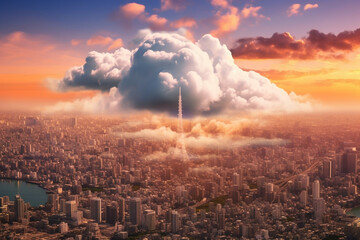city ​​above the clouds cool anime