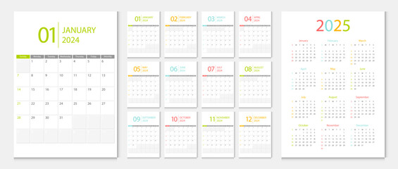Calendar 2024, calendar 2025 week start Sunday corporate design template vector. Desk calendar 2024. - 612067259