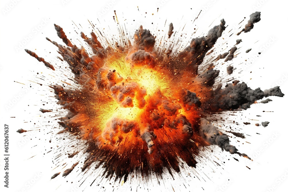 Poster explosion isolated on white background. generated by ai.