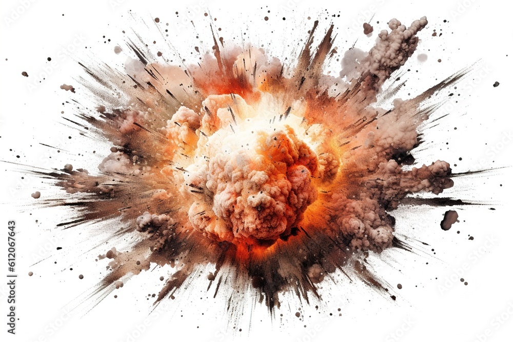 Poster explosion isolated on white background. generated by ai.