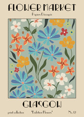 Fototapeta Flower market poster. Abstract floral illustration. Posters aesthetic, Floral art, Botanical print obraz