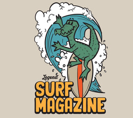 Fototapeta premium vector cute surfer alligator illustration