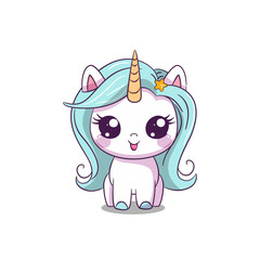 Cute cartoon magic unicorn for kids. Vector illustration.