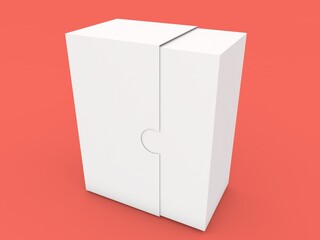 Sliding paper box on a red background. 3d render illustration.