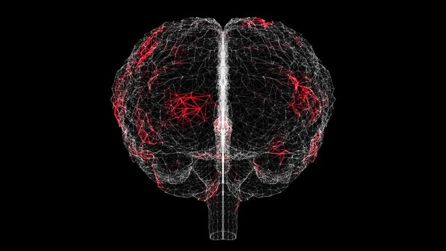 Spread of virus through 3D human brain on black background. Visual demonstration of virus in the body. Tutorial Video. Science Medical concept. 60 FPS 3D animation