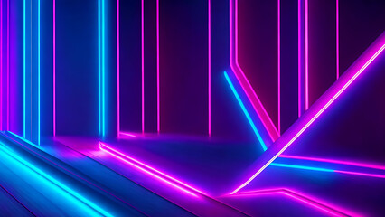 3d render. Abstract minimal neon background pink blue neon line.
