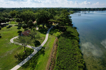 A drone photo of R.E. Olds Park in Oldsmar, Florida