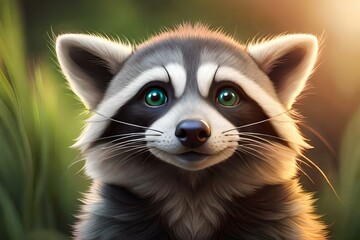Fototapeta na wymiar closeup of a raccoon in the forest