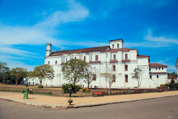 Outer View to the White Building on Archaeological Museum and Portrait Gallery in Goa state, India