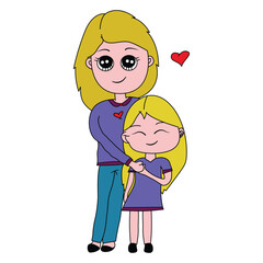 Mom and daughter kid's style isolated vector illustration artwork
