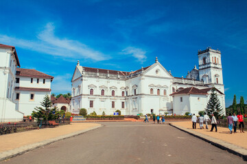 Outer View to the White Building on Archaeological Museum and Portrait Gallery in Goa state, India