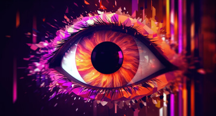 Illustrated Eye. Glitch Effect with Colorful Geometric Shapes. Abstract Vision Enhancer in Macro View, Reflecting Futuristic Beauty. Ai generative.