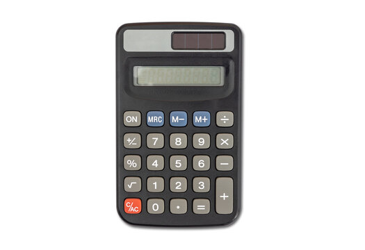 black solar calculator isolated, transparent background, jpg