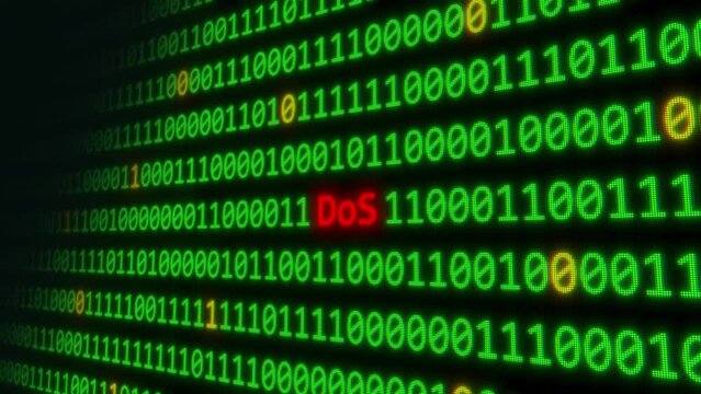 Animated "Dos" (Denial of Service) With Green Binary Code. Cyber Security Concepts

