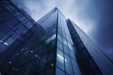 Fototapeta na wymiar Modern Corporate Skyscraper Towers Over Urban Landscape with Futuristic Glass Facade and Blue Sky Perspective. Elevating Success. Ai generative.