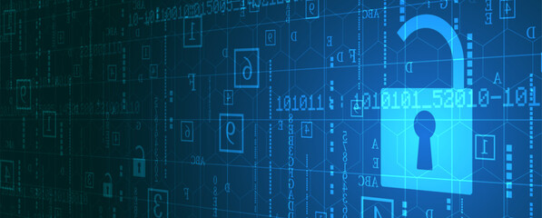 internet digital security technology concept for business background. Lock on circuit board