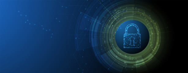 internet digital security technology concept for business background. Lock on circuit board