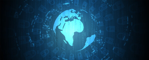 internet digital security technology concept for business background. Lock on circuit board
