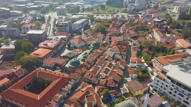 Skopje, Republic of North Macedonia. Old town aerial view