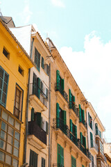 houses and balconies in the old town in palma, mallorca, spain, balearic islands