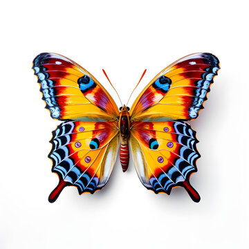 photo of realistic colorful butterfy in whitebackground style 5
