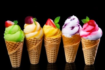 Ice cream cone on black